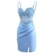 thumbnail image 2 of Vestido de fiesta Clothfun con apliques de encaje satinado, color burdeos, 2 of 7