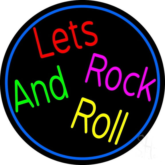 Lets Rock And Roll LED Neon Sign 18 X 18 - inches Black Square Cut Acrylic Backing, with Dimmer - Premium built indoor Sign for Studio, Club, Home décor, Event, Workshop, Storefront.