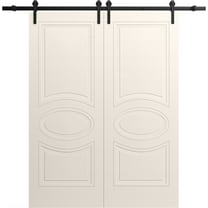 Modern Double Barn Door 48" x 96" inches / Mela 7001 Painted Creamy / 13FT Rail Track Set / Solid Panel Interior Doors