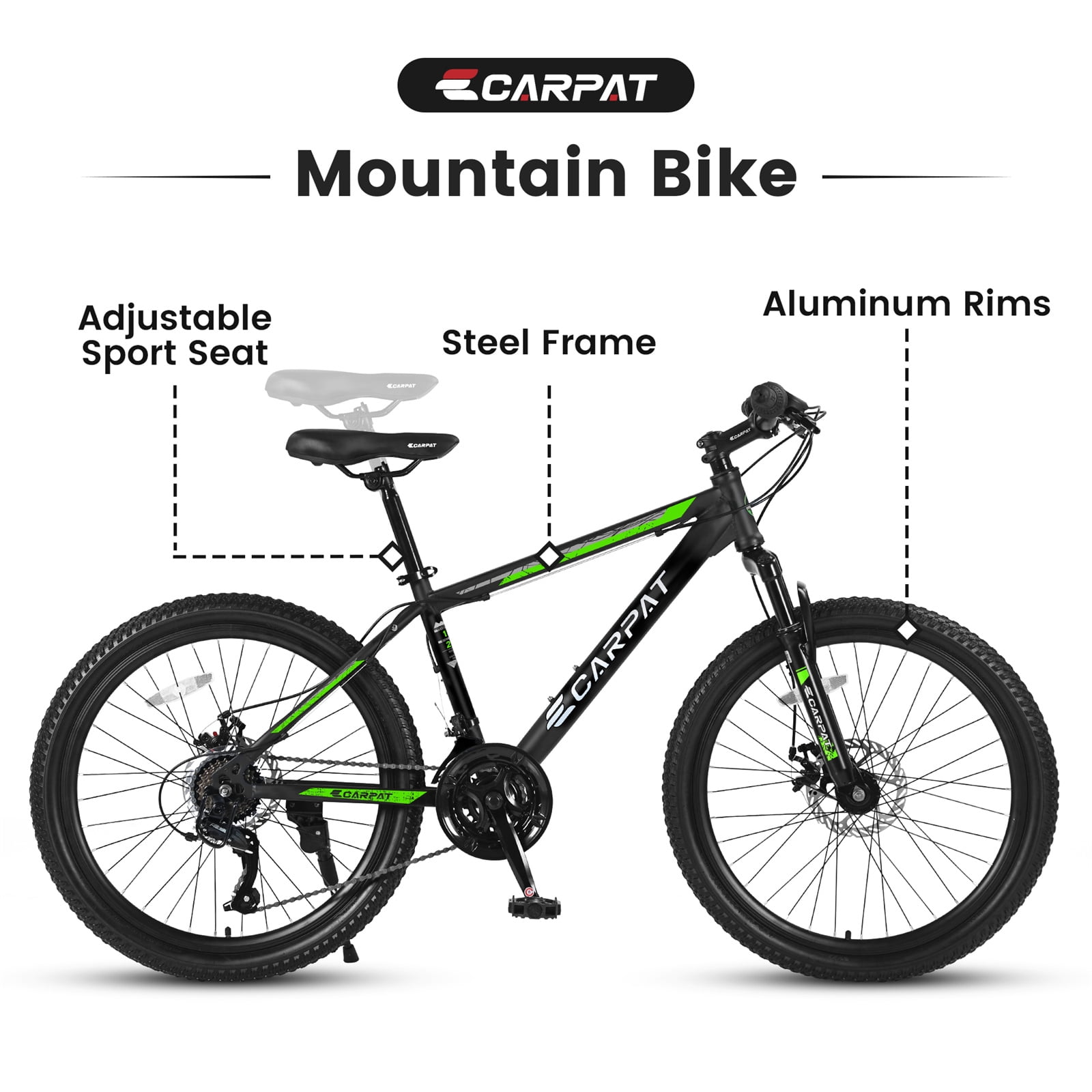 26" Women's Mountain Bikes 21-Speed Mountain Bicycle with Disc Brakes, Green
