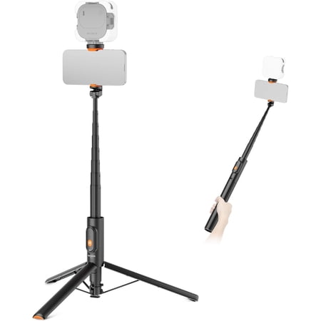 57.9" Tripod Compatible with iPhone Samsung Android, Metal Portable Lightweight Travel Cell Phone Stand with Phone Holder Mount & Remote for Video Recording Filming, PA992 Black