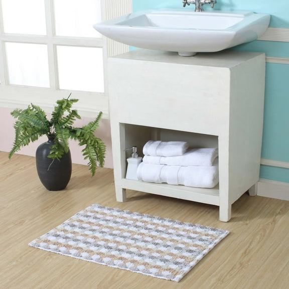 Home Weavers Orion Collection 100% Cotton Non-Slip Bath Rug,Extra Soft Bedroom Shag Carpet with Anti-Slip Backing,Water/Dust Absorbent Fast Dry Shower Mat - 17"X24", Beige