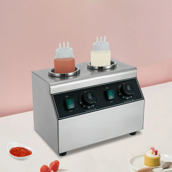 Stainless Steel Sauce Warmer, Dual-Head Design with 400W Power, Adjustable Temperature Control for Restaurant and Home Kitchen