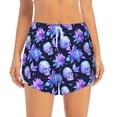 thumbnail image 2 of Pofeuu flower starry sky Skull Print Women's Athletic Shorts Running Workout Shorts Tummy Control Quick Dry Gym Shorts with Pockets Double layer sports shorts-Medium, 2 of 7
