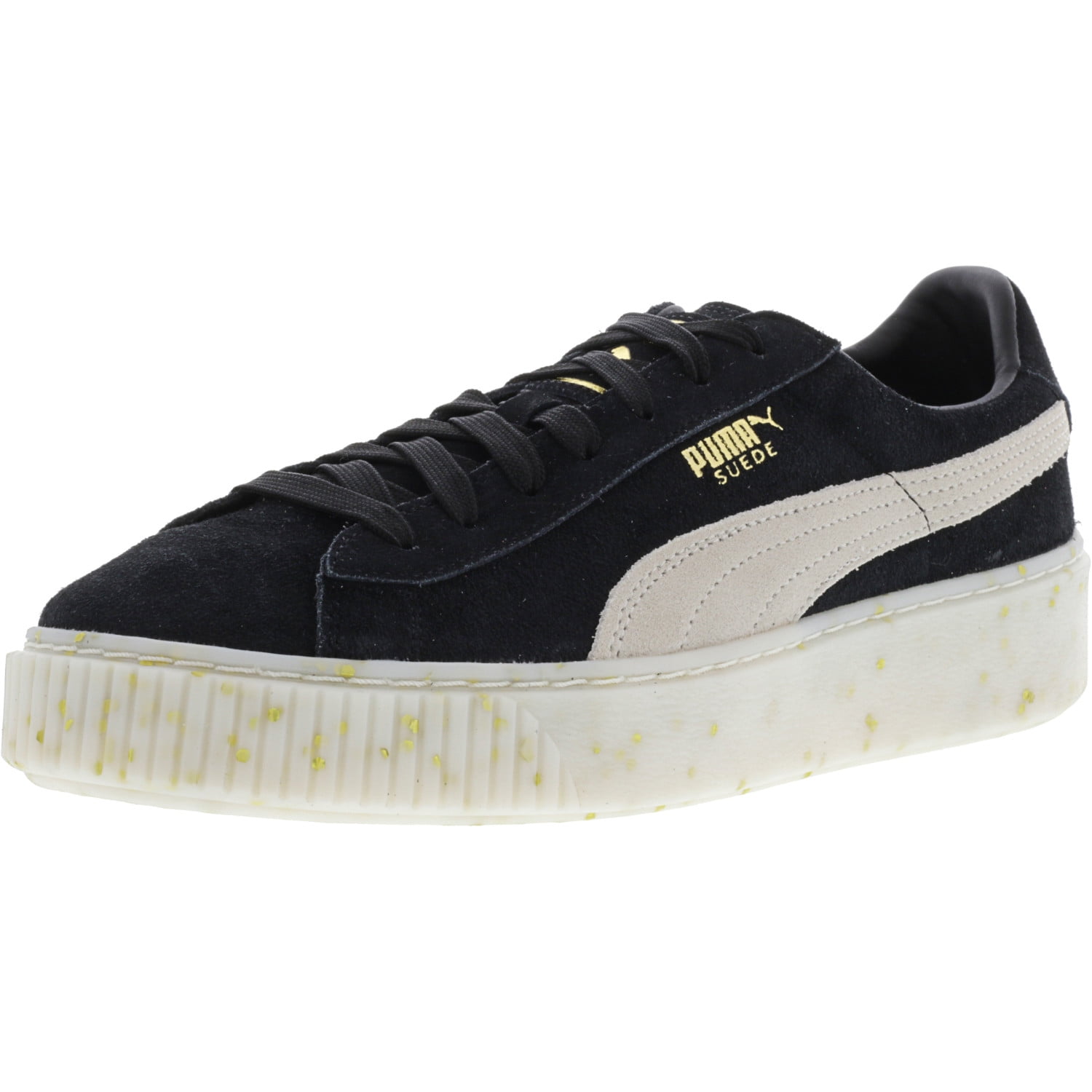 puma suede black white gold