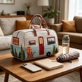 thumbnail image 5 of DAMAI Vintage Camper Quilted Duffle Bag, 3D Printed Quilted Travel Duffle with Whimsical Retro Camper & Floral Design, Boho Weekender Carry On Overnight Luggage for Camping Travel Road Trips, 5 of 8