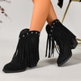 thumbnail image 3 of SACFOF Cowboy Boots for Women Ankle Western Fringe Booties Low Heel Rivet Boots, 3 of 6