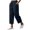 Dark Blue, variant on Women's Casual Loose Fit Capri Pants Solid Color Drawstring Elastic Waist Wide Leg Pants with Pockets for Summer Daily Wear
