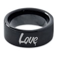 thumbnail image 2 of Tungsten Dripping Love Typography Writing Band Ring 9mm Men Women Comfort Fit Black Flat Cut Brushed Polished, 2 of 4