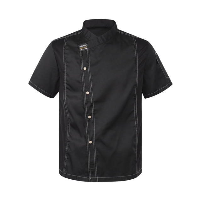 Linjinx Chef Coat For Men Chef Jacket Hotel Canteen Chef Shirts Restaurant Kitchen Work Clothes Black XXL