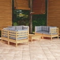 thumbnail image 1 of vidaXL 7 Piece Garden Lounge Set with Grey Cushions Solid Pinewood, 1 of 5