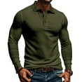 thumbnail image 2 of WTOBBY Men's Casual Long Sleeve Polo Shirt with Loose Lapel Collar, Ribbed Texture, and Relaxed Fit for Everyday Comfort Wear Breathable Top ,Army Green L, 2 of 8