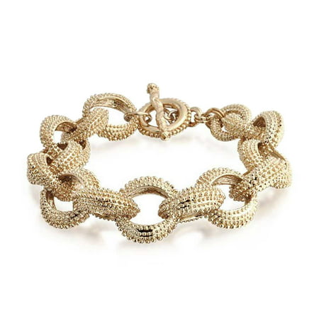 Fashion Open Oval Chain Link Chunky Matt Textured Gold Plated Bracelet For Women Toggle Clasp