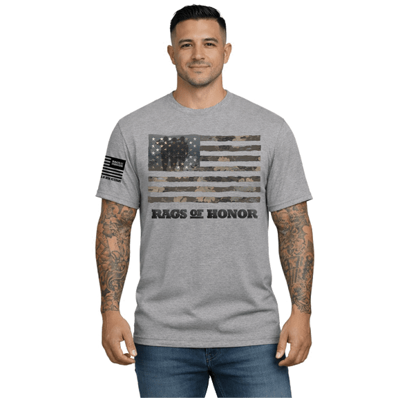 Rags of Honor Soldier Salute Camo Flag Graphic Tee Shirt, Men's Sizes S-2XL