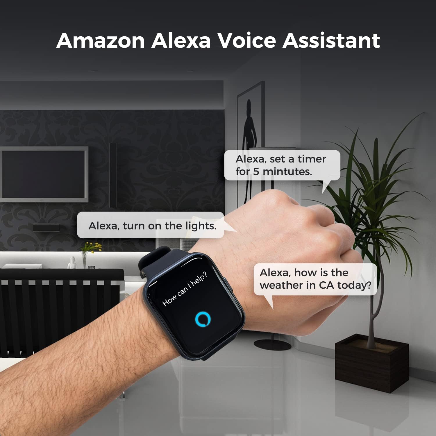 Vibeat IDW26 Smart Watch – 1.83" Smartwatch w/ Alexa,Fitness Tracker,Compatible with iOS/Android ,Black