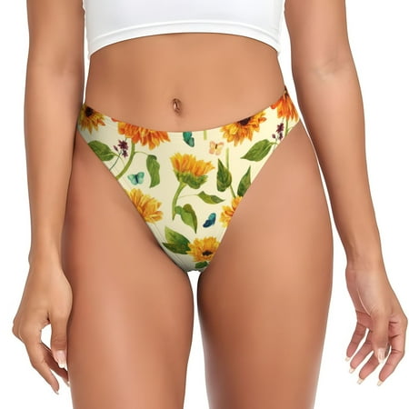 Sigee Sunflowers And Butterflies for Women s G-String Panty  Low Rise  Soft Lace Perfect for Everyday Wear or Special Occasions-3X-Large