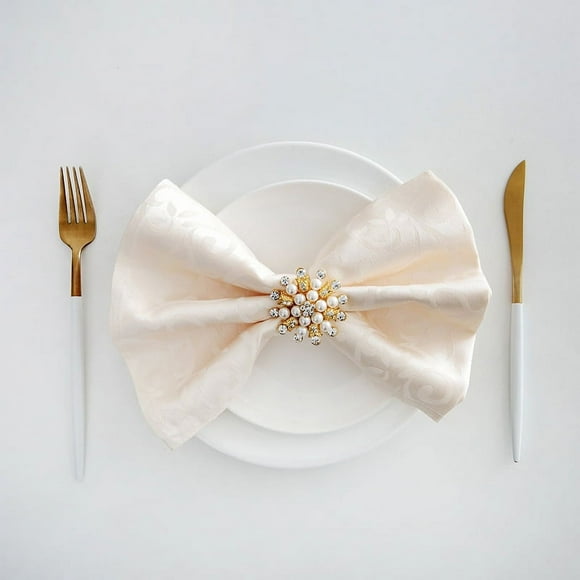 Granjero Gordo Servilletas de satén de jacquard de 2 piezas, servilletas de noche cuadradas de 19,68 x 19,68 pulgadas, diseñadas para banquetes de bodas, color beige