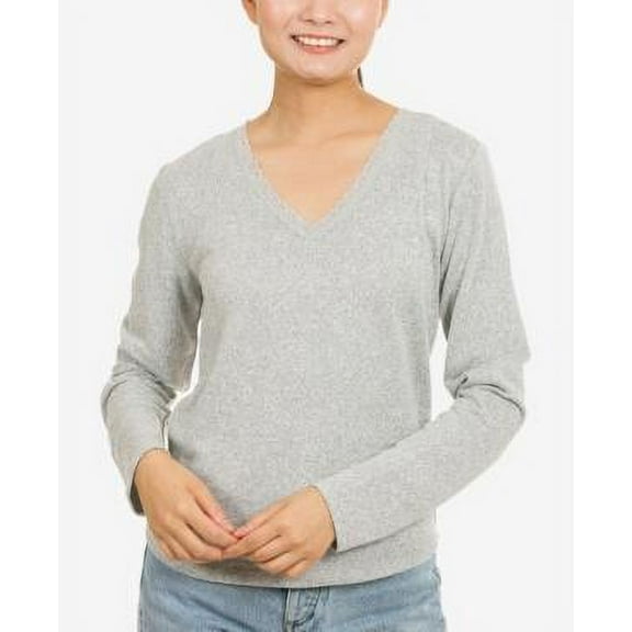 MSRP $29 Hippie Rose Juniors' Lace-Trim V-Neck Top Gray Size Medium