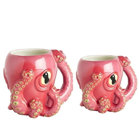 Two Pink Octopus Prank Couple Cups, 19.6 Ounces, Novel Coffee Cups, Microwave And Dishwasher Safe, Adult, Reusable Home Use