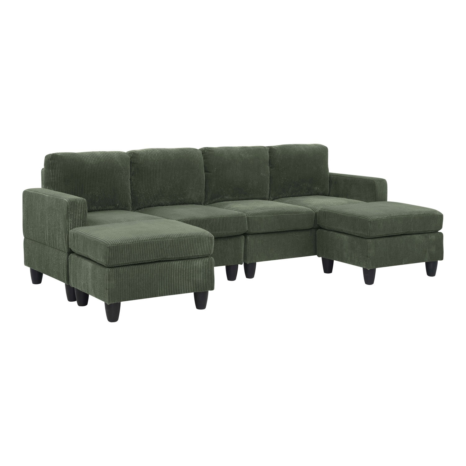 Hommoo Corduroy U shape Modular 4-Seat Sectional Sofa with Movable Ottoman, Living Room Furniture Set for Home, Green