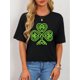 thumbnail image 1 of Women's Casual Shamrock Graphic T-Shirt - Relaxed Fit, Black with Neon Green Clover Design, Comfortable , Round Neck, 1 of 6