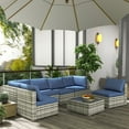 thumbnail image 2 of Outsunny Ensemble de Mobilier de Patio 7 Pcs avec Coussins, Table Basse, Bleu, 2 of 10