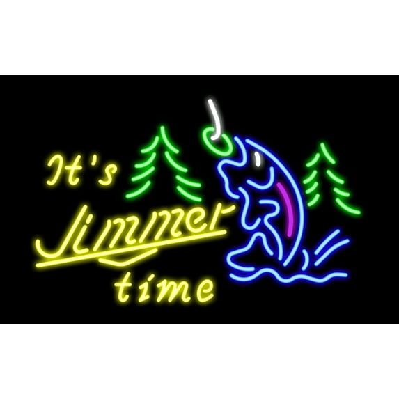Queen Sense 24"x20" It's Jimmer Time Fish Neon Sign Man Cave Handmade Neon Light 124IJTF