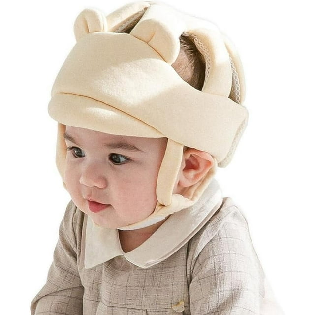 AGUARD Protector orgánico para la cabeza del bebé - Casco de algodón certificado GOTS para gatear y caminar bebés y niños pequeños (oso (renovación))