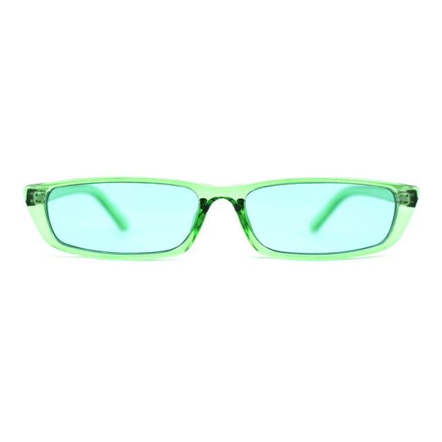 Lunettes de Soleil pour Femmes Mod Pop Couleur Rectangle Étroit Oeil de Chat Vert