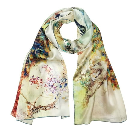 Burberry Silk Scarf - Wrapables® Luxurious 100% Charmeuse Silk Long Scarf with Hand Rolled Edges, Peacock