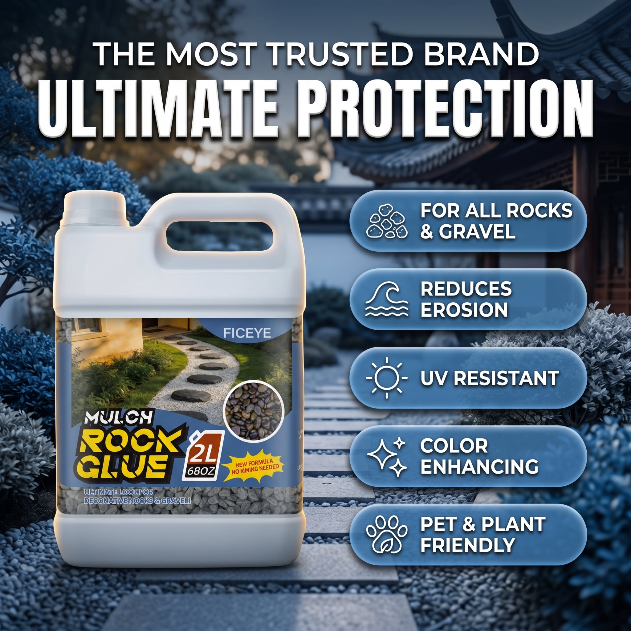68oz Mulch Glue, Ready-to-Use Fast Drying Landscape Glue, Non-Toxic Strong Bond Mulch Binder, Rock & Pea Gravel Stabilizer, Outdoor Yard Landscaping Adhesive For Garden Decoration