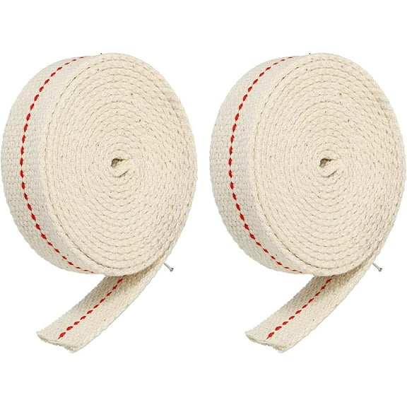 Oil Lamp Wick 3/4 Inch Flat Wide 6.5 Foot Cotton Lanterns Wick with Red Stitch for Kerosene Burner Lighting, 2 Roll