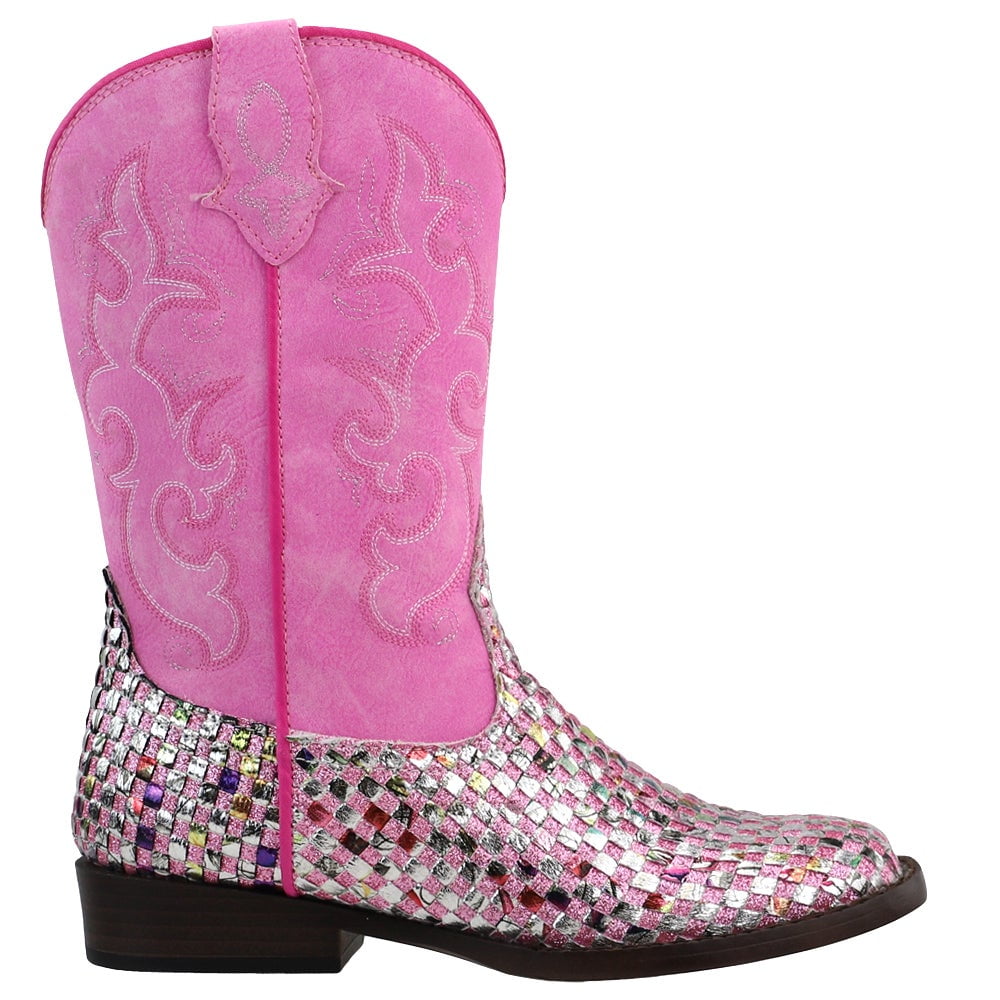 Roper Floral Glitter Square Toe     Kids Girls  Western Cowboy Boots   Mid Calf 