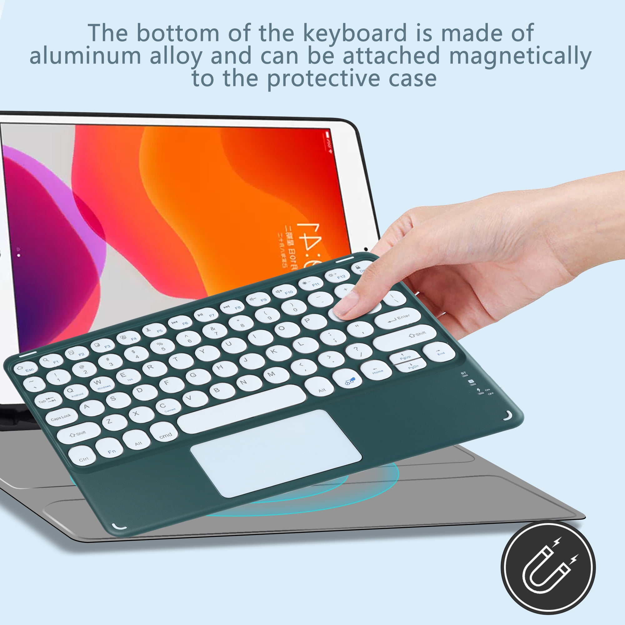 PloutoRich 10 inch Bluetooth Keyboard with Touchpad, 78 Keys Magnetic Wireless Keyboard, Ultra-Slim Rechargeable Wireless Keyboard for Laptop Tablet PC Computer