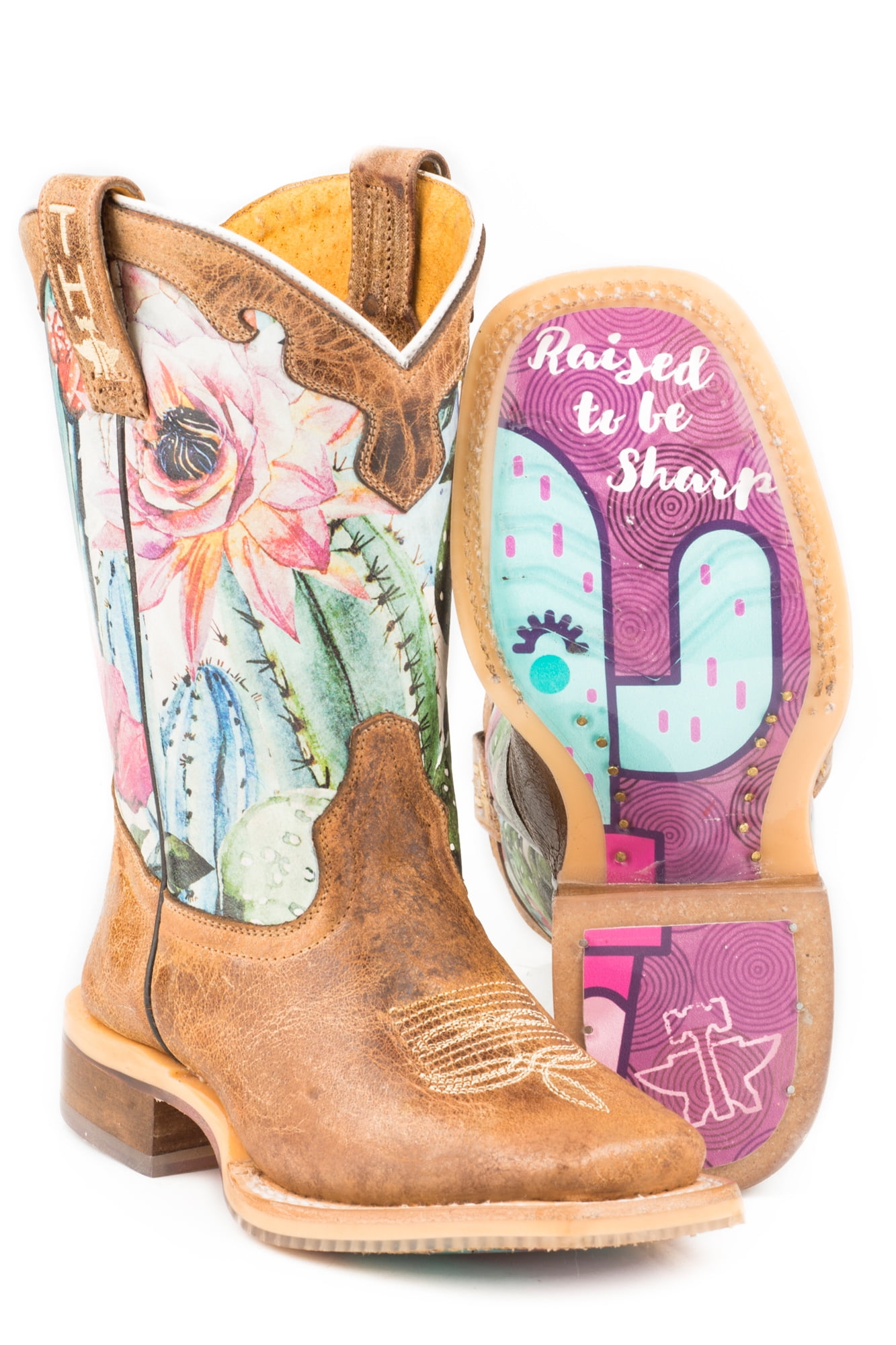 Tin Haul Tin Haul Girls Toddler Pink/Tan Leather Cactilicious Cowboy