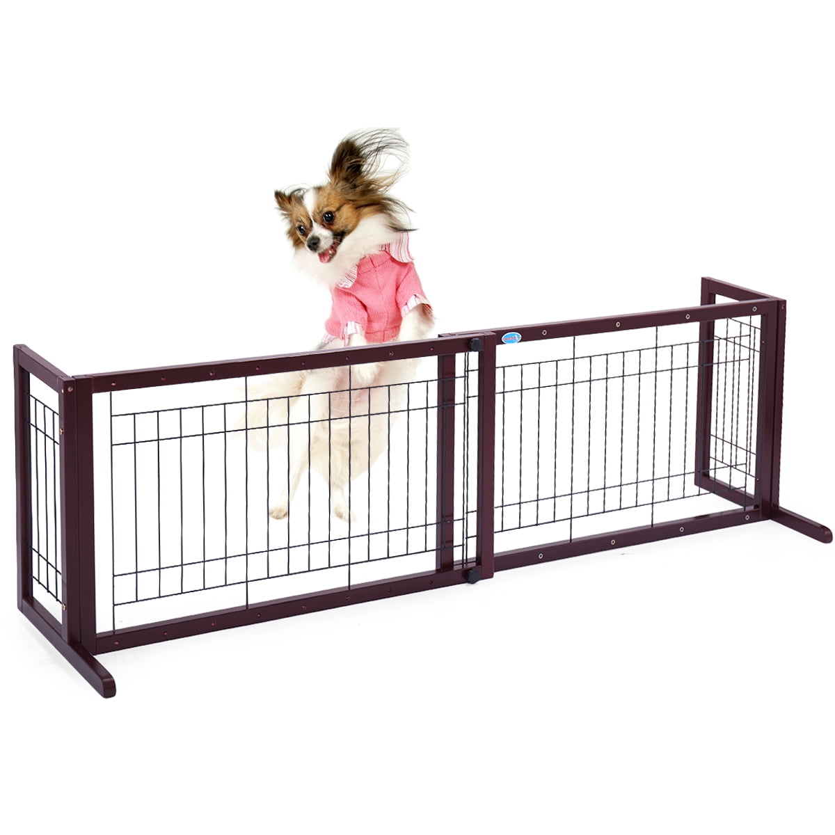 Coziwow Adjustable Wooden Dog Pet Gate FreeStanding 21''H, Brown