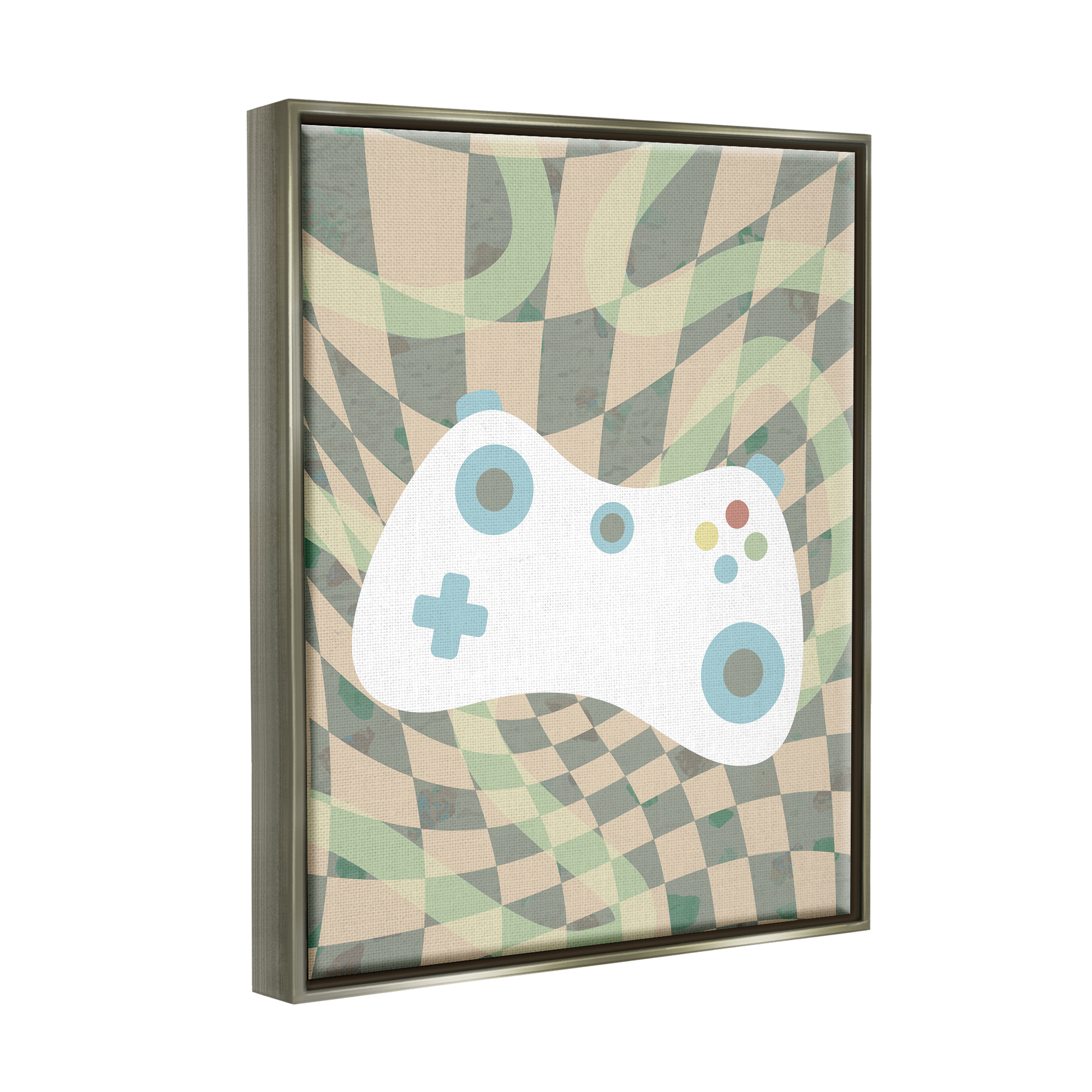 Stupell Industries Checkered Game Controller Beauty & Fashion Painting Gray Floater Framed Art Print Wall Art, 17 x 21