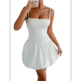 thumbnail image 2 of Robe Mini à Bulles pour Femmes Bretelles Spaghetti Dos Nu Froncée Y2K Boîte de Nuit Fête Courte Robe d'Été avec Short Intégré Blanc G, 2 of 10