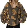 thumbnail image 3 of HAOTAGS Big Girls Fleece Hoodie, Cute Graphic Print Long Sleeve Warm Pullover Top with Pocket Brown 12-13Years, 3 of 7