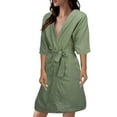 thumbnail image 3 of Women's Solid Linen Cotton Short Sleeve Pajama Robe - Lightweight Breathable Sleepwear for Summer Home Comfort Green, 3 of 8