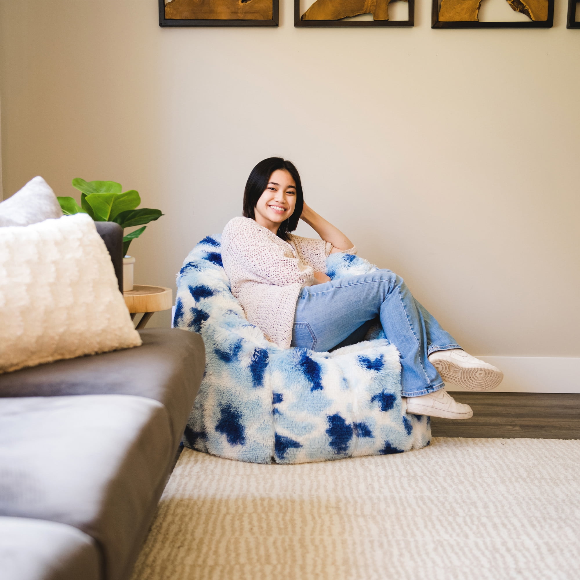 Big Joe Joey Bean Bag Chair for Kids/Teens, 2.5 ft Plushie Lounge Chair, Soft & Lightweight, Indigo Tie Dye