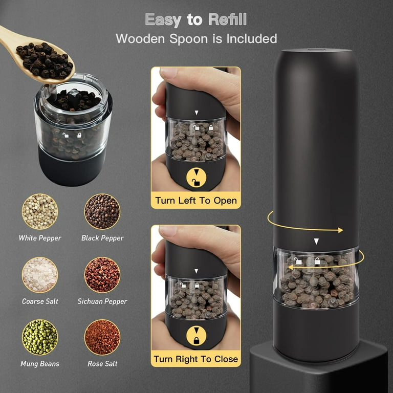Electric Salt and Pepper Grinder Set,USB Rechargeable Salt and Pepper Mill  with 5 Adjustable Coarseness Refillable, Stainless Steel One Hand Automatic