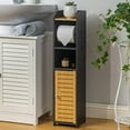thumbnail image 2 of Toilet Paper Holder Stand: Small Bathroom Storage Cabinet - Black - Bamboo, 2 of 4