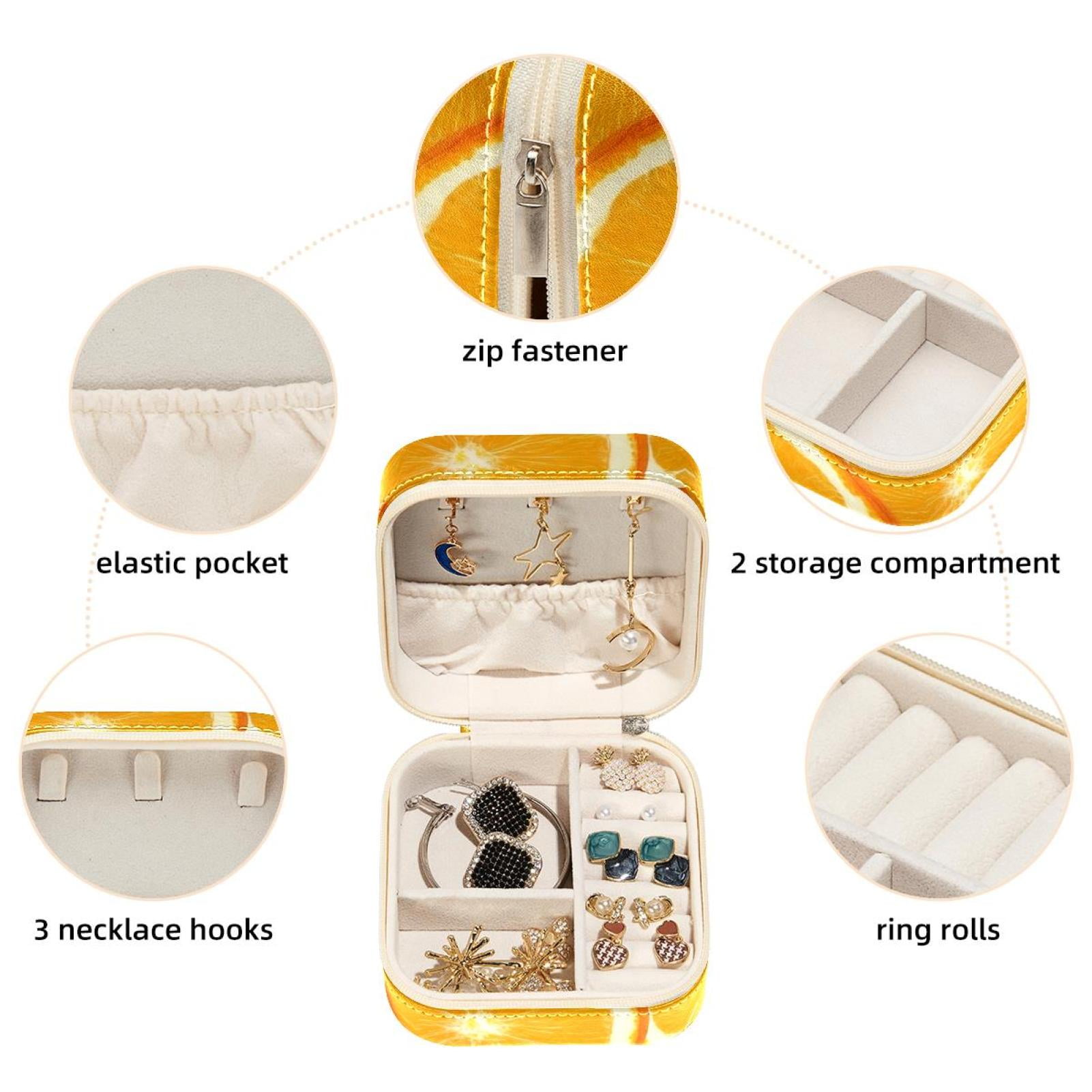 PhooArto Small Jewellery Box, Orange Slices Background Portable Travel Mini Jewelry Case for Women Leather Ring Organizer