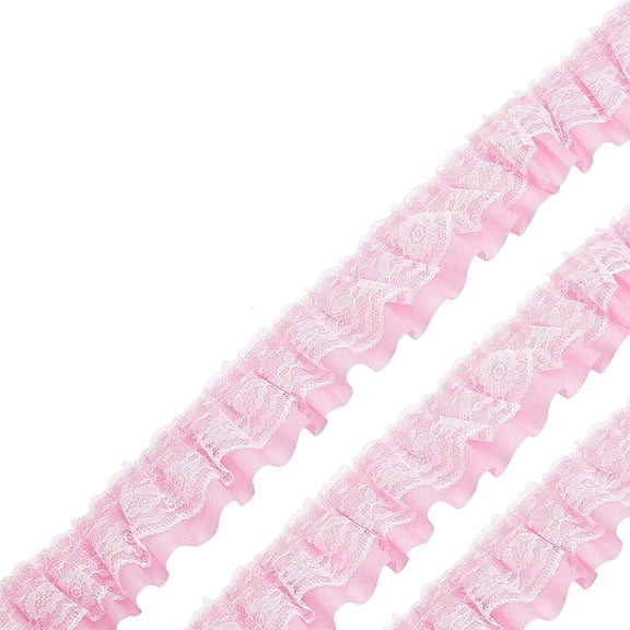 11 Yards Pink Double-Layer Pleated Chiffon Lace Trim 5cm Wide 2-Layer Gathered Ruffle Trim Edging Tulle Trimmings Fabric Ribbon Jacquard lace