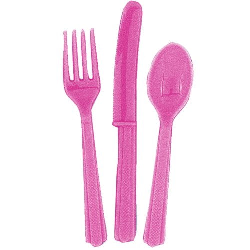 Solid Hot Pink Cutlery Set, 24 Piece - Walmart.com - Walmart.com