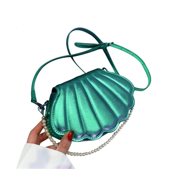 Giaone Women PU Crossbody Bag Pearl Chain Handbag Purse Shell Shape Shoulder Bag