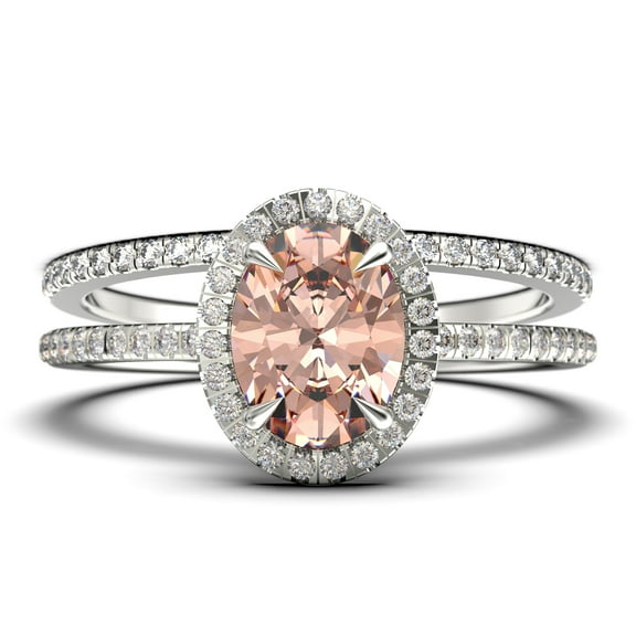 Bridal Ring Set Art Deco 2.25 Carat Oval Cut Morganite And Diamond Moissanite Engagement Ring, Wedding Ring in 925 Sterling Silver With 18k White Gold Plating, Promise Ring, Anniversary Gift