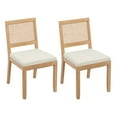 thumbnail image 5 of Hassch Set of 2 Dining Side Chairs, Farmhouse Kitchen Chairs w/ Solid Wood Frame, Rattan Backrest, Linen Upholstered Seating, Max 300lbs Capacity (Beige), 5 of 9