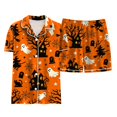 thumbnail image 4 of Leey-World Toddler Girl Pajamas Toddler Kids Little Girls Halloween Satin Pajamas Pumpkin Short Sleeve Button Down Sleepwear Pjs Set Pjs for Girls 2T 3T 4T 5T 6T 7T 8T, 4 of 6